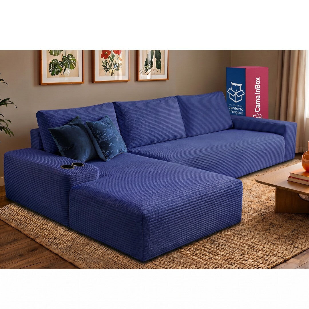 Sofá Evo com Chaise Lounge a Vácuo Velourê 3 módulos