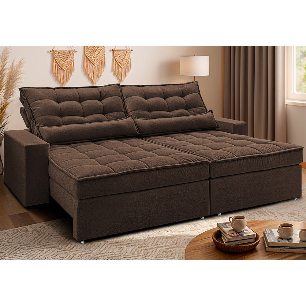 Sofá Retrátil e Reclinável 3,12m Molas Ensacadas Belle Boucle Cama inBox