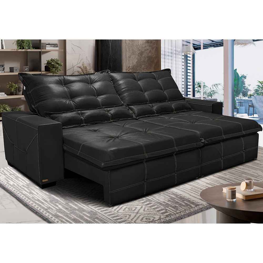 Sofá de Courino Retrátil e Reclinável Cama inBox Bourbon SoftGel D40