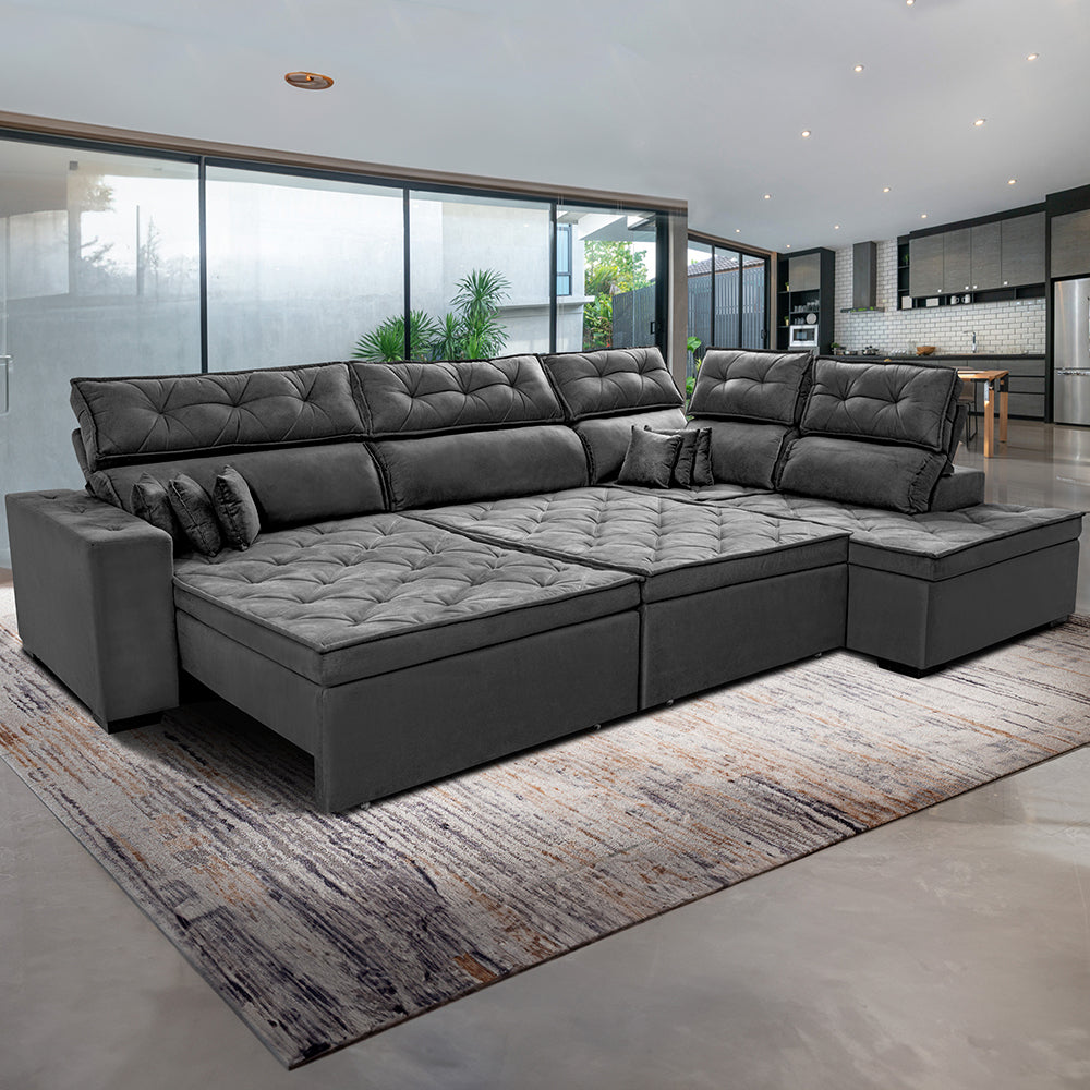 Sofá de Canto Direito Retrátil e Reclinável com Molas Cama inBox Platinum Suede