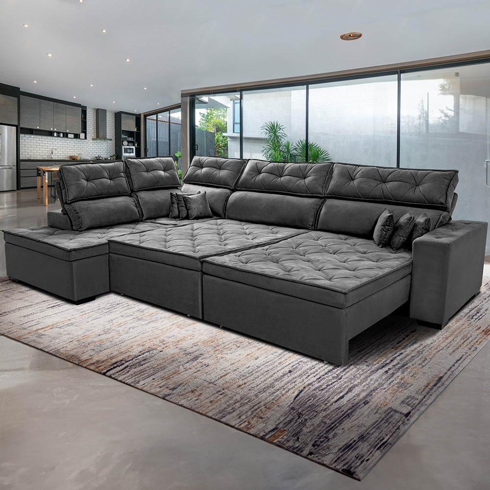 Sofá de Canto Esquerdo Retrátil e Reclinável com Molas Cama inBox Platinum Suede
