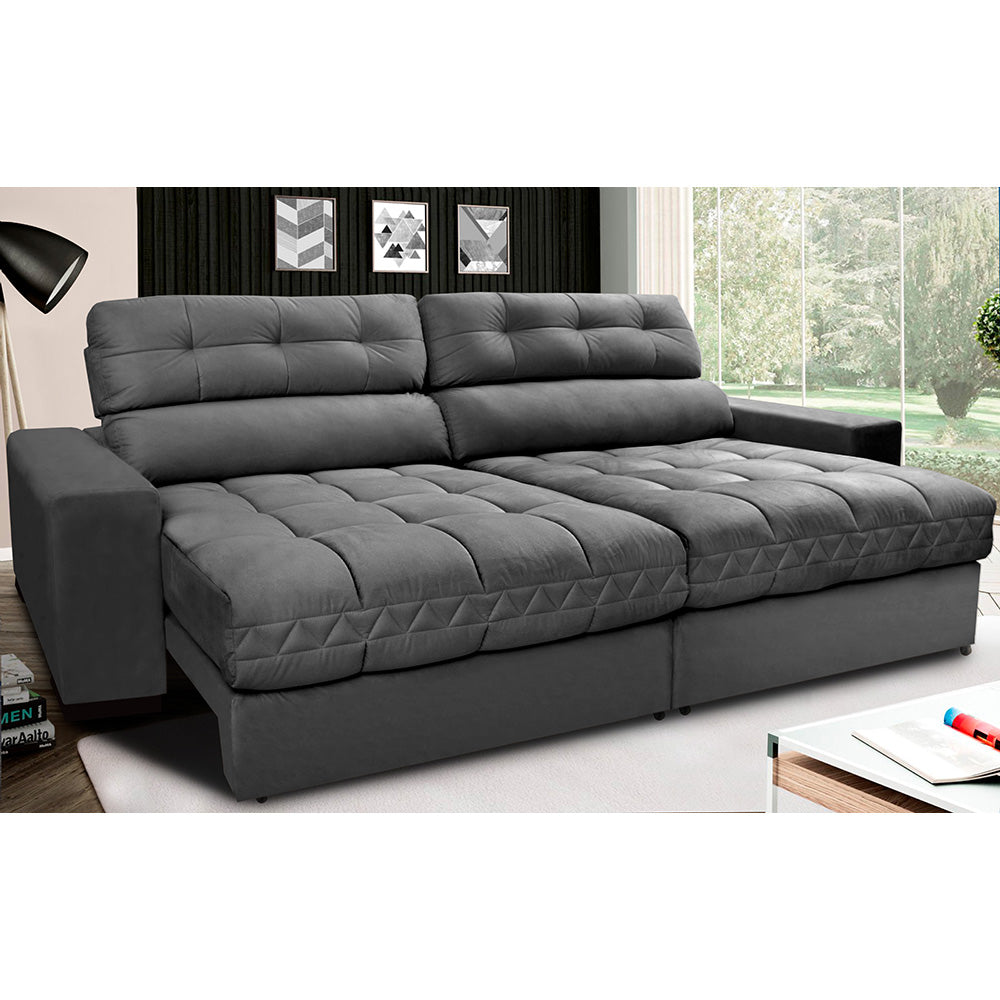 Sofá Retrátil e Reclinável com Molas Ensacadas Cama inBox Master Tecido Suede