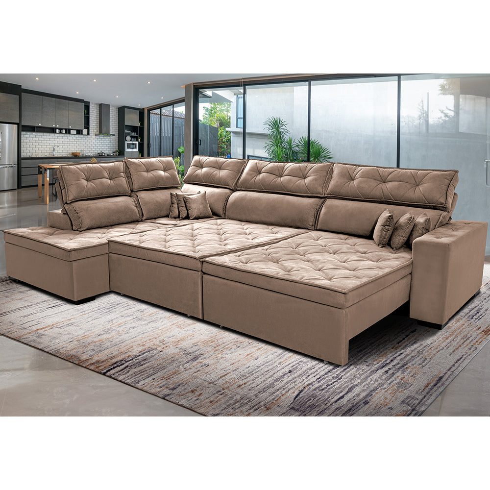Sofá de Canto Esquerdo Retrátil e Reclinável com Molas Cama inBox Platinum Suede