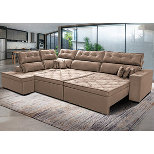 Sofá de Canto Esquerdo Retrátil e Reclinável com Molas Cama inBox Platinum Suede