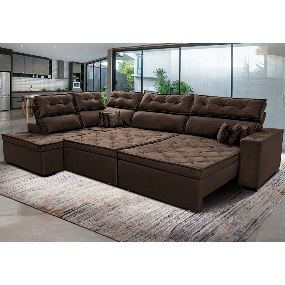 Sofá de Canto Esquerdo Retrátil e Reclinável com Molas Cama inBox Platinum Suede