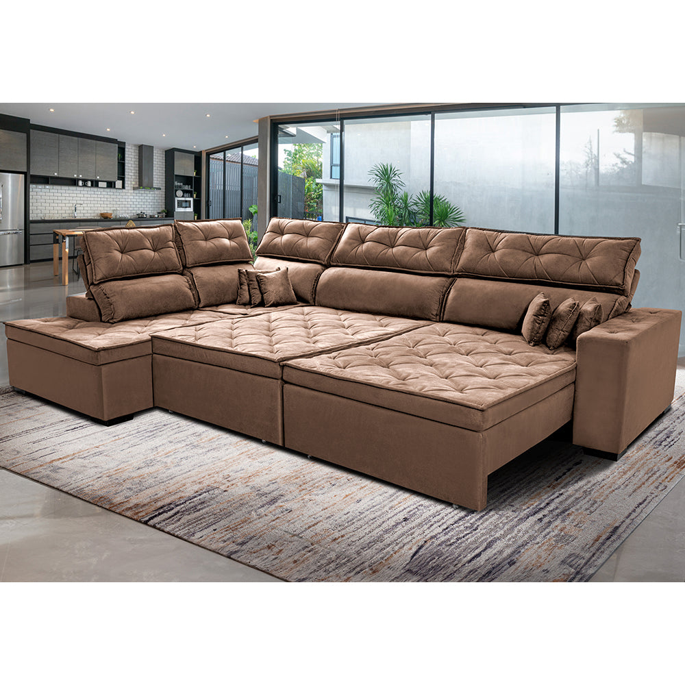 Sofá de Canto Esquerdo Retrátil e Reclinável com Molas Cama inBox Platinum Suede