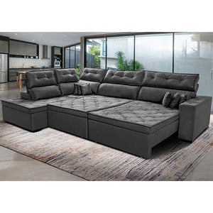 Sofá de Canto Esquerdo Retrátil e Reclinável com Molas Cama inBox Platinum Suede
