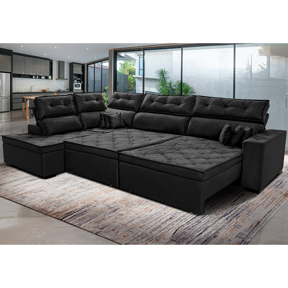 Sofá de Canto Esquerdo Retrátil e Reclinável com Molas Cama inBox Platinum Suede