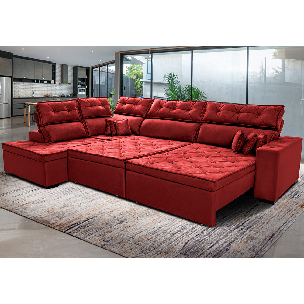 Sofá de Canto Esquerdo Retrátil e Reclinável com Molas Cama inBox Platinum Suede