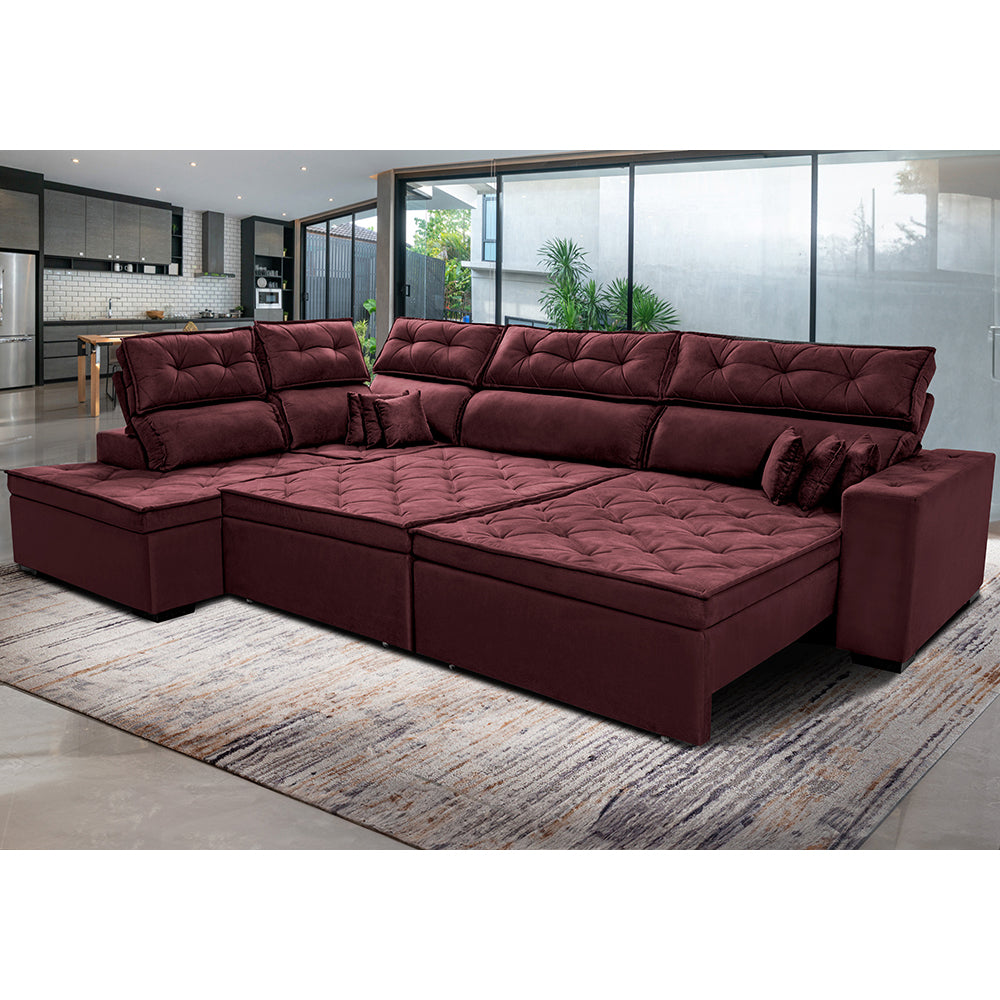 Sofá de Canto Esquerdo Retrátil e Reclinável com Molas Cama inBox Platinum Suede