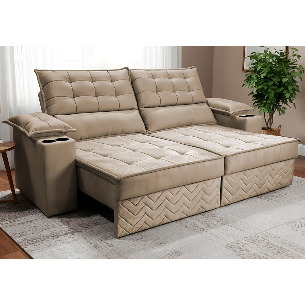 Sofá Retrátil e Reclinável 2,10m Verona com Porta Copos Velupluma Cama inBox