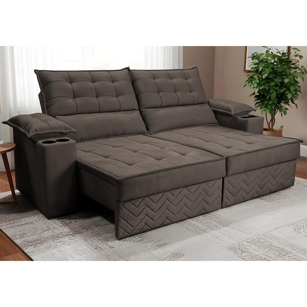 Sofá Retrátil e Reclinável 2,10m Verona com Porta Copos Velupluma Cama inBox