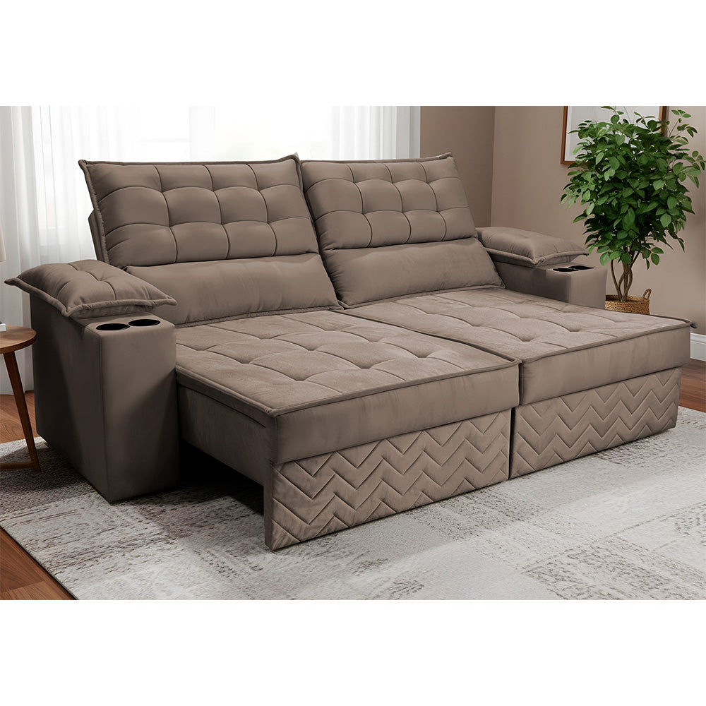 Sofá Retrátil e Reclinável 2,10m Verona com Porta Copos Velupluma Cama inBox