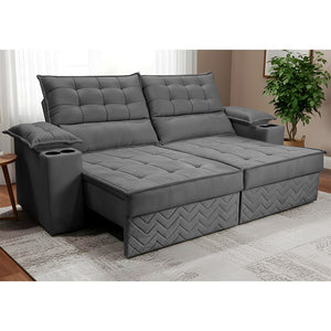 Sofá Retrátil e Reclinável 2,10m Verona com Porta Copos Velupluma Cama inBox