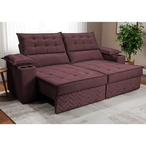Sofá Retrátil e Reclinável 2,10m Verona com Porta Copos Velupluma Cama inBox