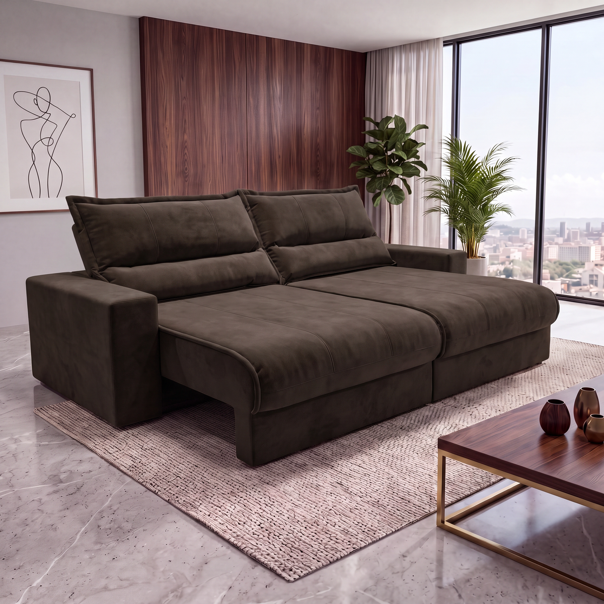 Sofá Retrátil e Reclinável Smart Clean Tecido Velusoft Cama inBox