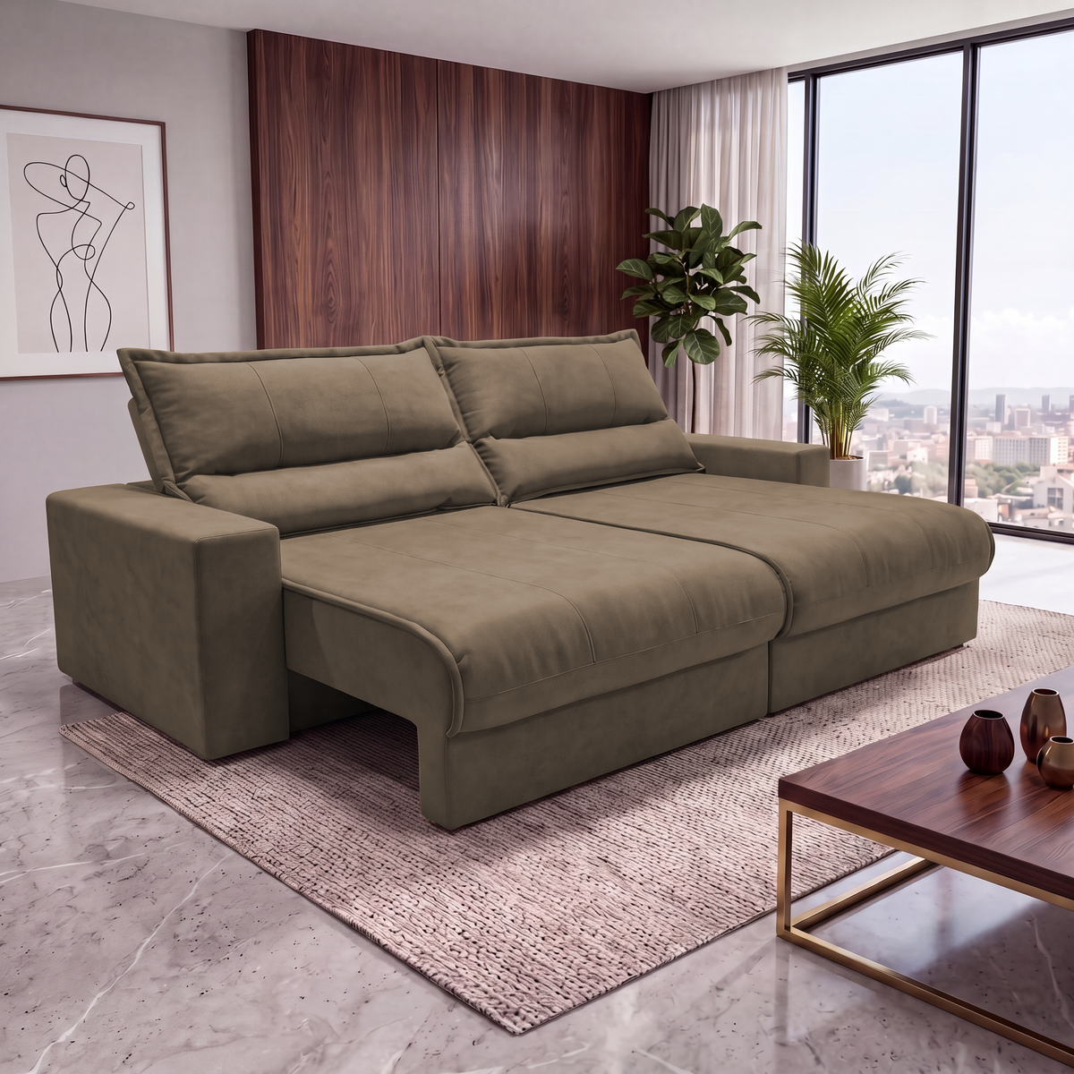 Sofá Retrátil e Reclinável Smart Clean Tecido Velusoft Cama inBox