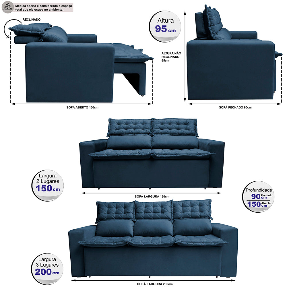 0 - Conjunto de Sofá 3 e 2 Lugares Retrátil e Reclinável Cama inB