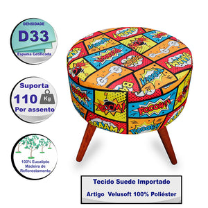 0 - Kit 2 Puff Cama Inbox Boom Redondo com Pés em Madeira Maciça 