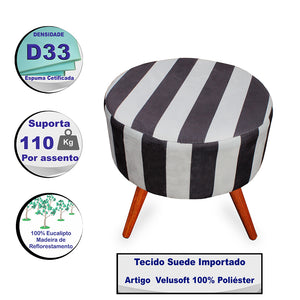 0 - Kit 3 Puff Cama Inbox Hamburgo Redondo com Pés em Madeira Mac