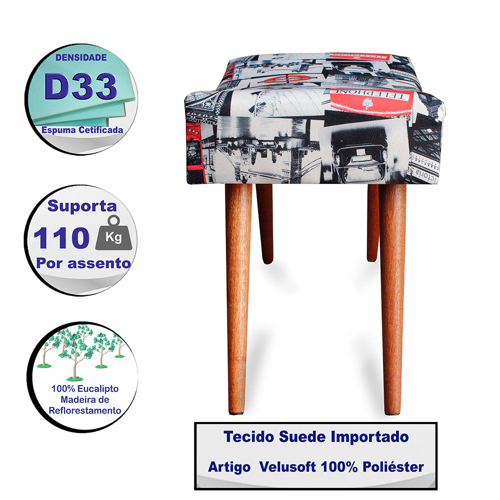 0 - Kit 3 Puff Cama inBox Londres Retangular com Pés em Madeira M