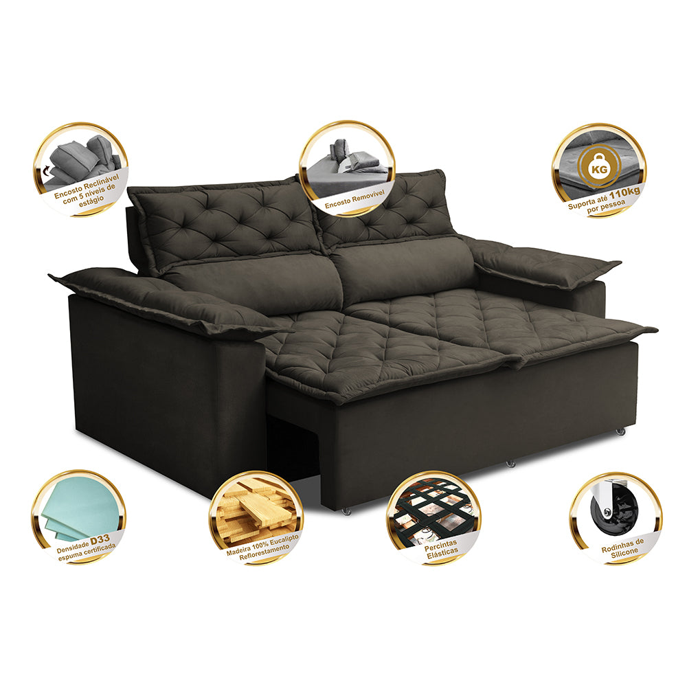 0 - Sofá 3 Lugares Retrátil e Reclinável Cama inBox Compact 1,80m