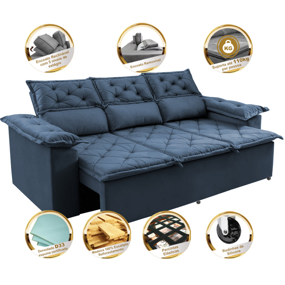 0 - Sofá 3 Lugares Retrátil e Reclinável Cama inBox Compact 2,00m