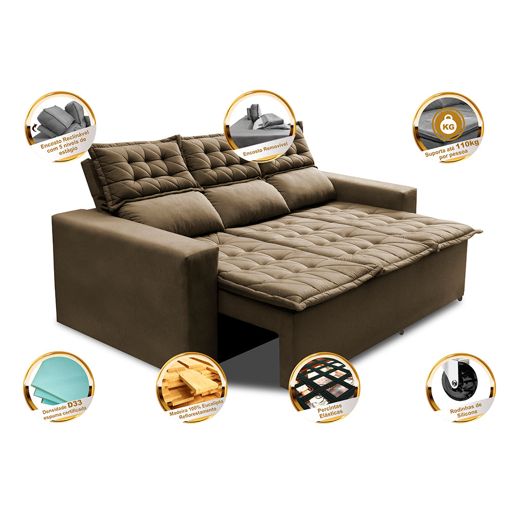 0 - Sofá 3 Lugares Retrátil e Reclinável Cama inBox Slim 2,00m Ve