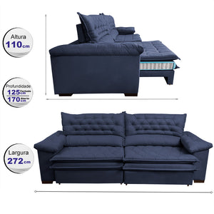 Sofá Retrátil e Reclinável 2,72m Molas Ensacadas Cama inBox Alemanha com Espuma Viscoelástico Velusoft