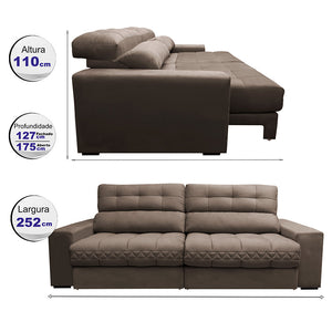 Sofá Retrátil e Reclinável 2,52m Molas Ensacadas Cama inBox Brasil Velusoft