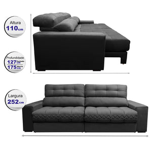 Sofá Retrátil e Reclinável 2,52m Molas Ensacadas Cama inBox Brasil Velusoft
