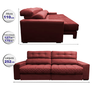 Sofá Retrátil e Reclinável 2,52m Molas Ensacadas Cama inBox Brasil Velusoft