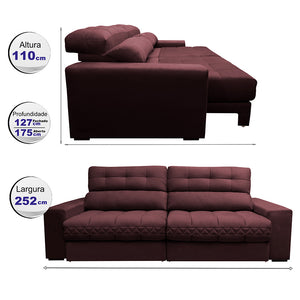 Sofá Retrátil e Reclinável 2,52m Molas Ensacadas Cama inBox Brasil Velusoft
