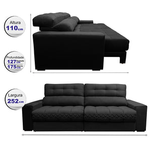 Sofá Retrátil e Reclinável 2,52m Molas Ensacadas Cama inBox Brasil Velusoft