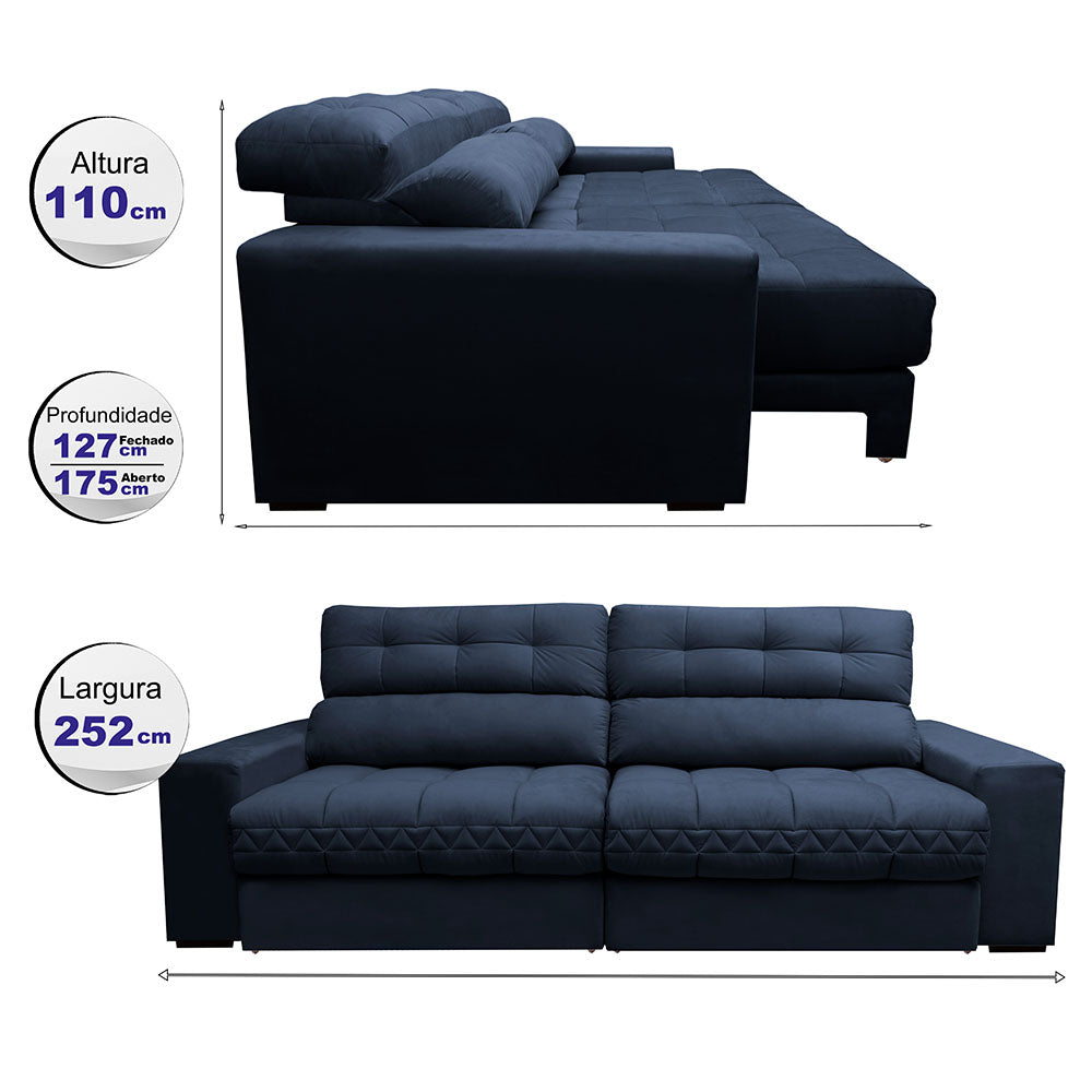 Sofá Retrátil e Reclinável 2,52m Molas Ensacadas Cama inBox Brasil Velusoft