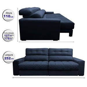 Sofá Retrátil e Reclinável 2,52m Molas Ensacadas Cama inBox Brasil Velusoft
