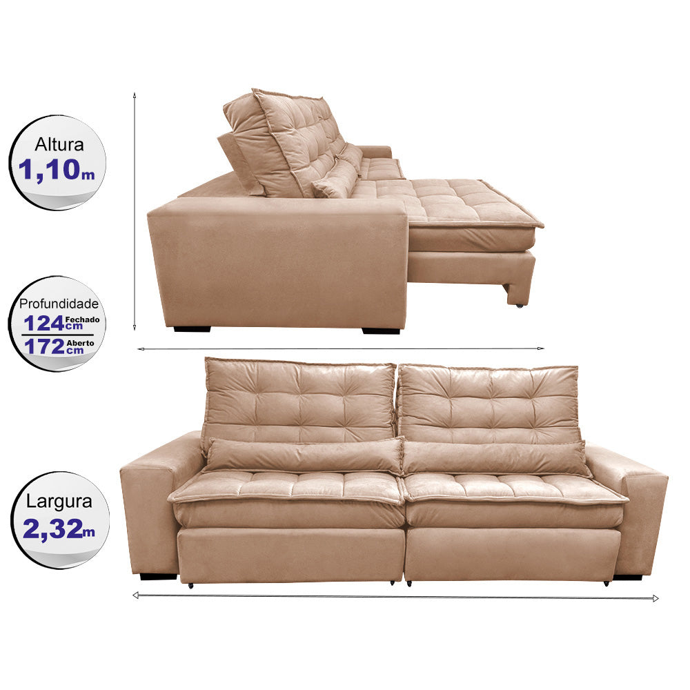 Sofá Retrátil e Reclinável 2,32m Molas Ensacadas Cama inBox Catar Velusoft