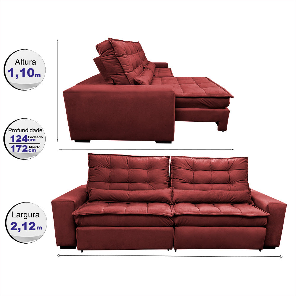 Sofá Retrátil e Reclinável 2,12m Molas Ensacadas Cama inBox Catar Velusoft