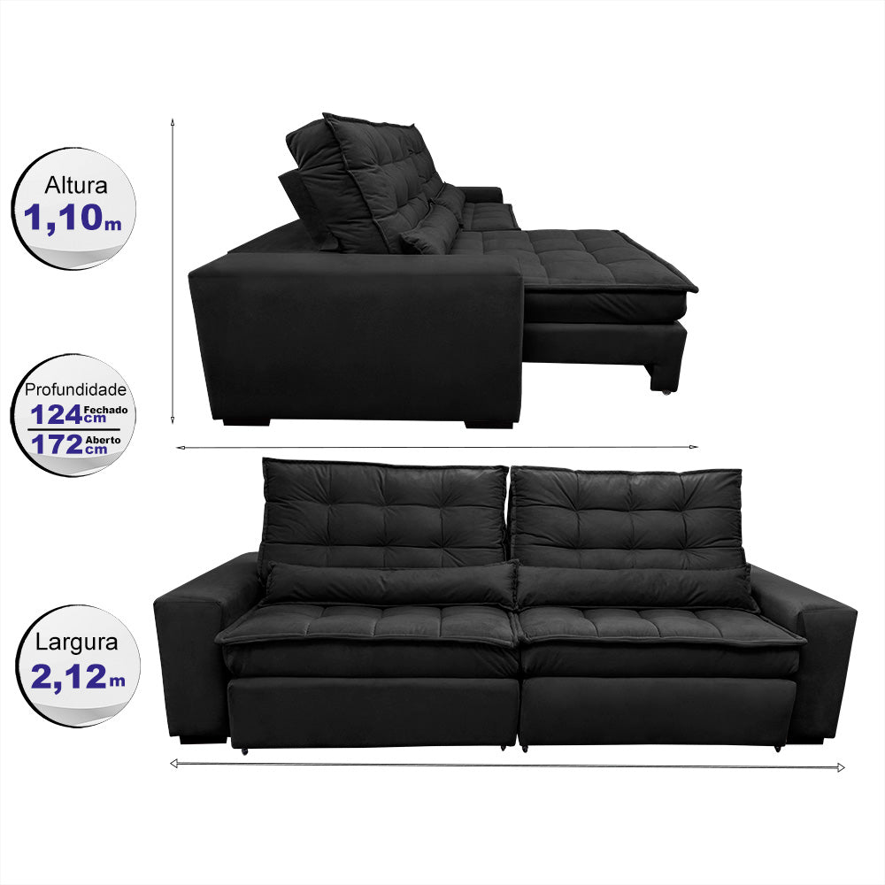 Sofá Retrátil e Reclinável 2,12m Molas Ensacadas Cama inBox Catar Velusoft