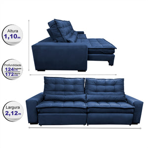 Sofá Retrátil e Reclinável 2,12m Molas Ensacadas Cama inBox Catar Velusoft