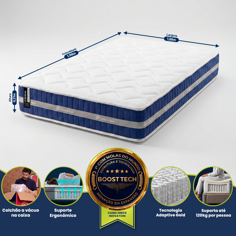 Colchão Serena Boost Tech de Molas Ensacadas a Vácuo Cama inBox