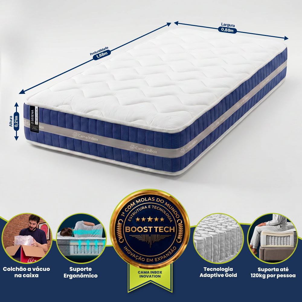 Colchão Serena Boost Tech de Molas Ensacadas a Vácuo Cama inBox