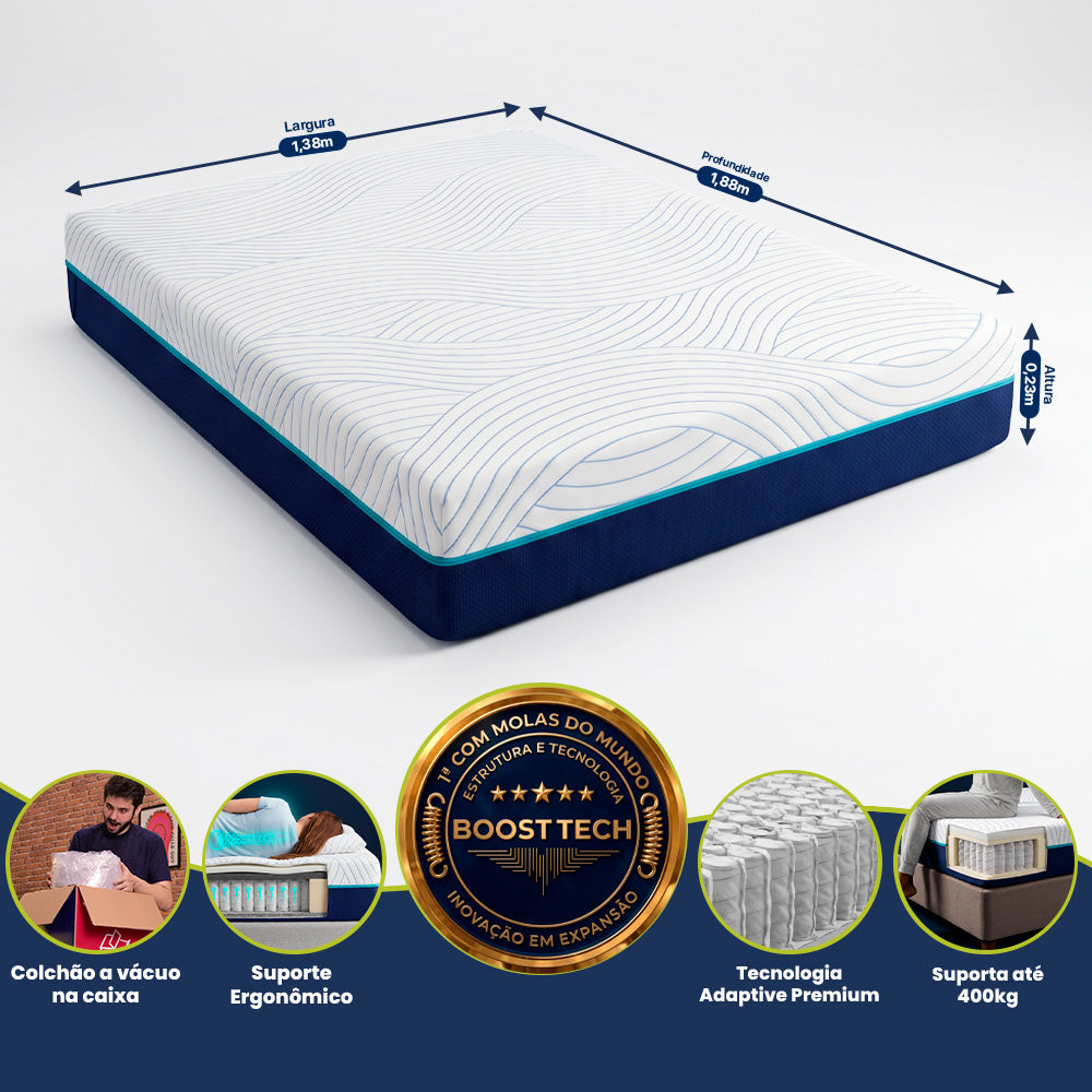 Colchão de Molas Ensacadas a Vácuo Boost Tech Memory Fresh Waterfall Cama inBox