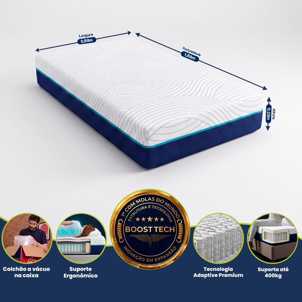 Colchão de Molas Ensacadas a Vácuo Boost Tech Memory Fresh Waterfall Cama inBox