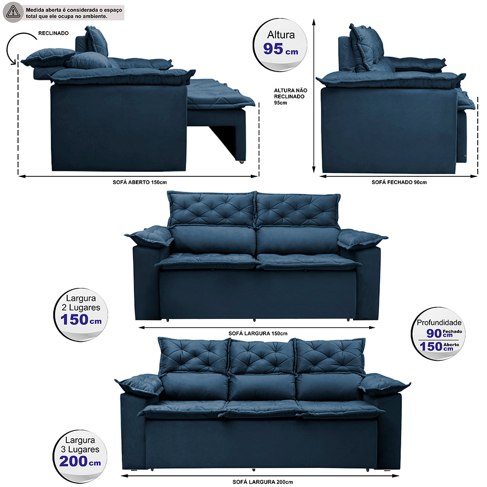 Conjunto de Sofá 3 e 2 Lugares Retrátil e Reclinável Cama inBox Compact