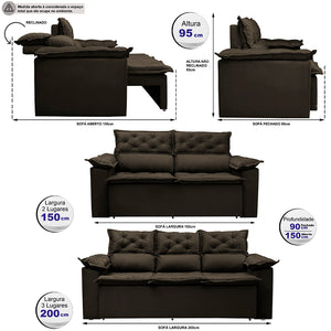 Conjunto de Sofá 3 e 2 Lugares Retrátil e Reclinável Cama inBox Compact