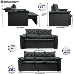 Conjunto de Sofá 3 e 2 Lugares Retrátil e Reclinável Cama inBox Compact