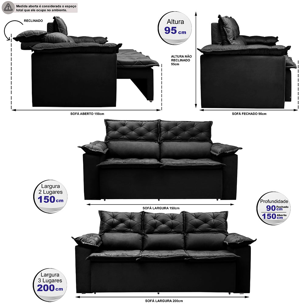 Conjunto de Sofá 3 e 2 Lugares Retrátil e Reclinável Cama inBox Compact