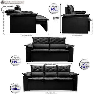 Conjunto de Sofá 3 e 2 Lugares Retrátil e Reclinável Cama inBox Compact