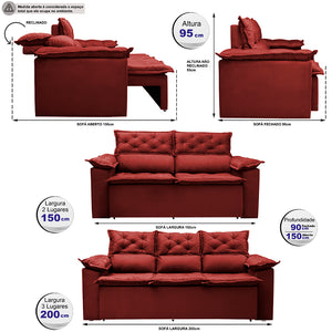 Conjunto de Sofá 3 e 2 Lugares Retrátil e Reclinável Cama inBox Compact